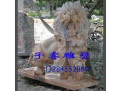 歐式雕塑非洲獅石雕，晚霞紅石材雕
