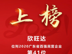 欣旺達位列2020廣東百強民營企業第41位，較2019年上升6位！